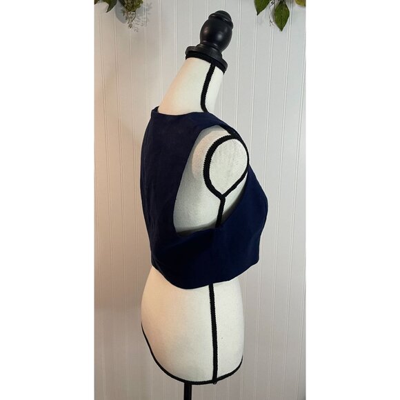 Christian Siriano Linen Blend Cropped Vest Top Navy Blue size10 NWT - Picture 4 of 10